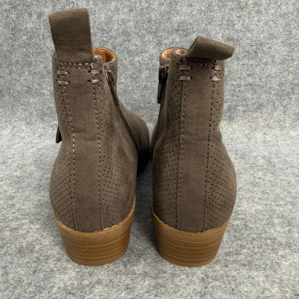 Universal Thread Ankle Bootie Womens 6.5‎ Side Zip Brown Casual Comfort Low Heel